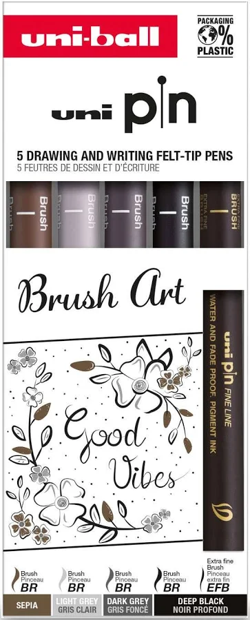 5 Drawing and Writing Felt-tip Pens Brush Art - uni-ball