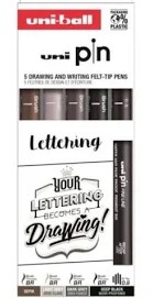5 Drawing and Writing Felt-tip Pens Lettering - uni-ball