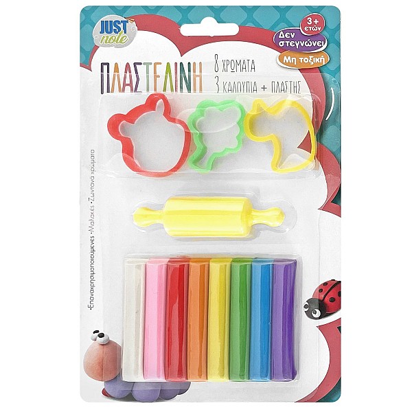 Πλαστελίνη με 3 Καλούπια & Πλάστη σετ=8 Χρώματα 100gr