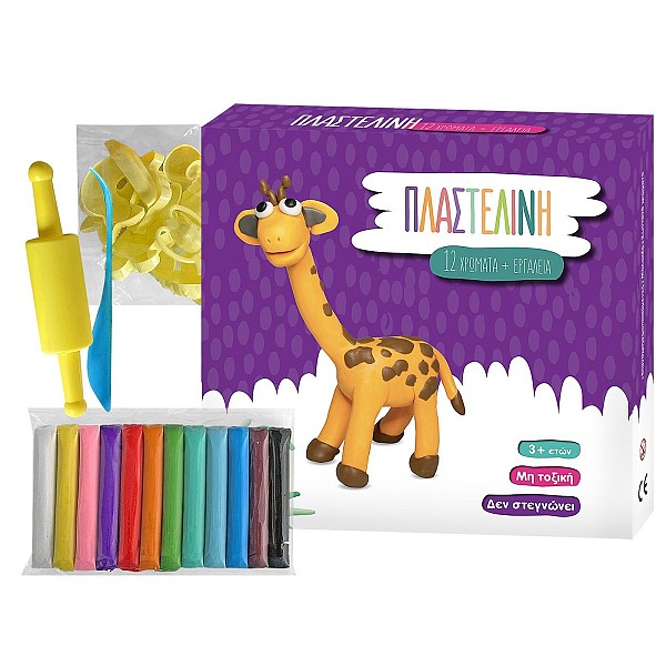 Πλαστελίνη Κουτί με Καλούπια & Εργαλεία σετ=12 Χρώματα 180gr