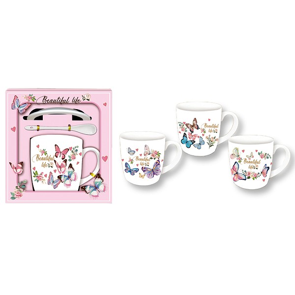 Σετ Κούπα Beautiful Life με Πιατάκι & Κουταλάκι σε Συσκευασία Δώρου 9x8.5cm