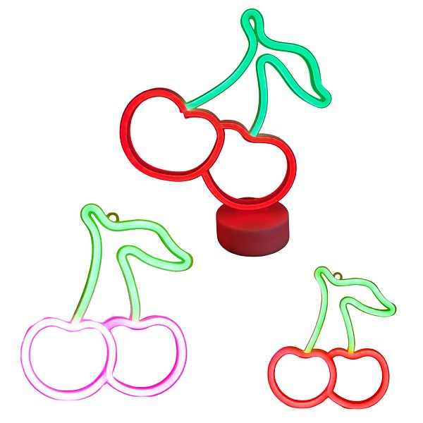 Φωτιστικό Neon Κεράσι με Βάση – 2 Χρώματα, 30x25cm (USB & Μπαταρία)